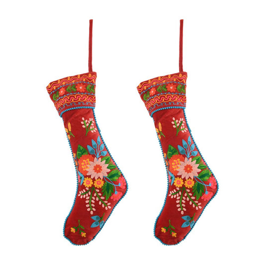 NEW RED EMBROIDERED STOCKING  8x24"