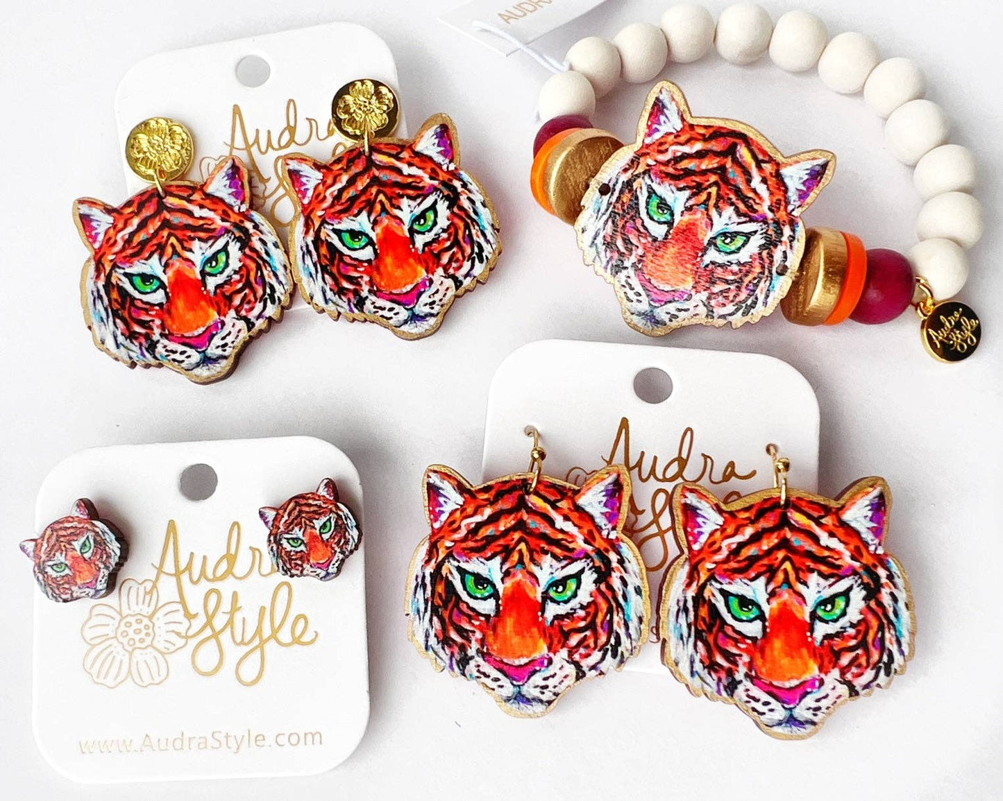 Tiger Face Stud Dangle