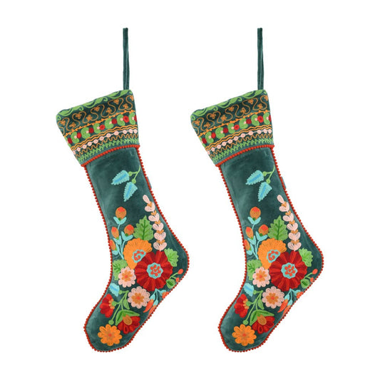 NEW TEAL EMBROIDED STOCKING  8x24"