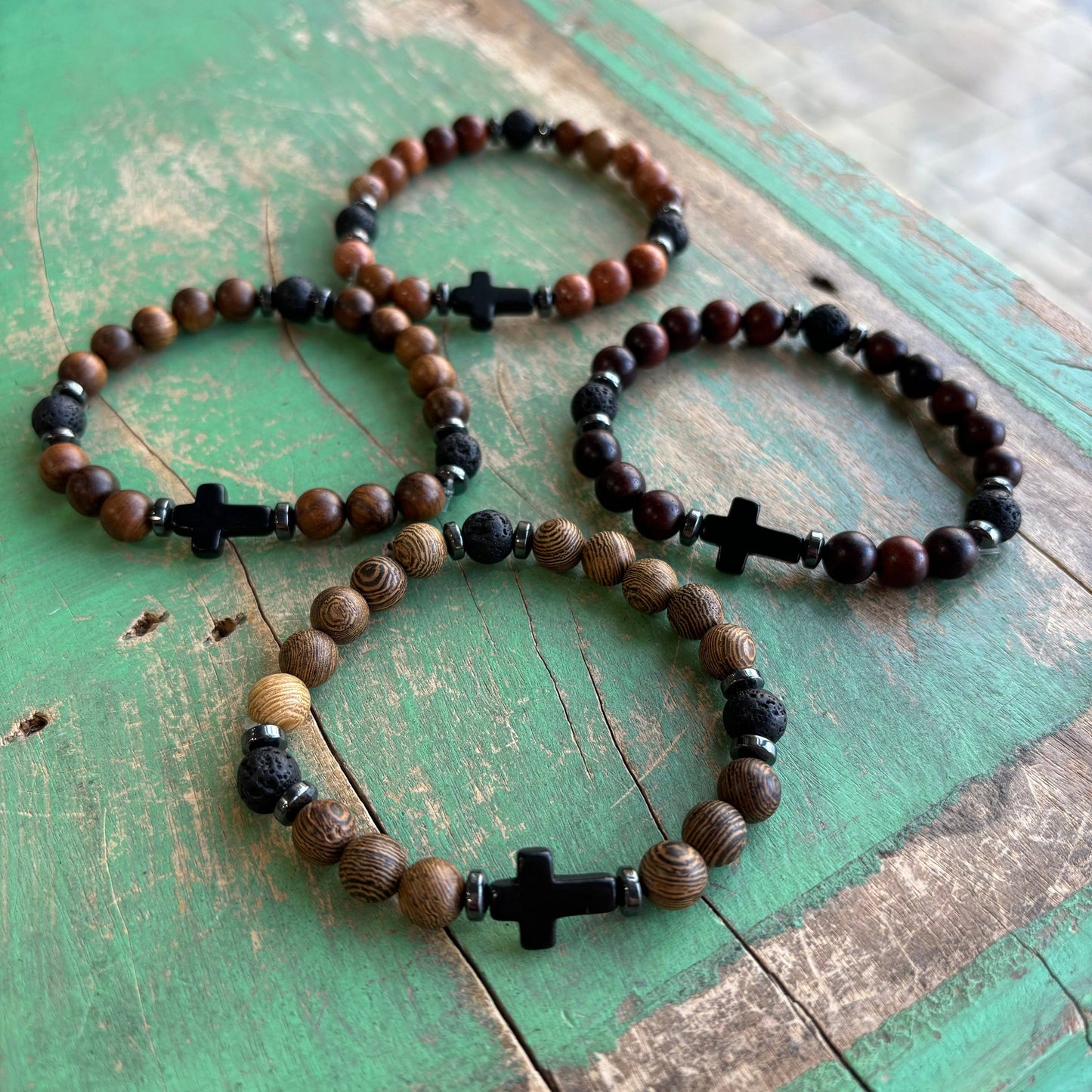 Wood Lava Cross Bracelet