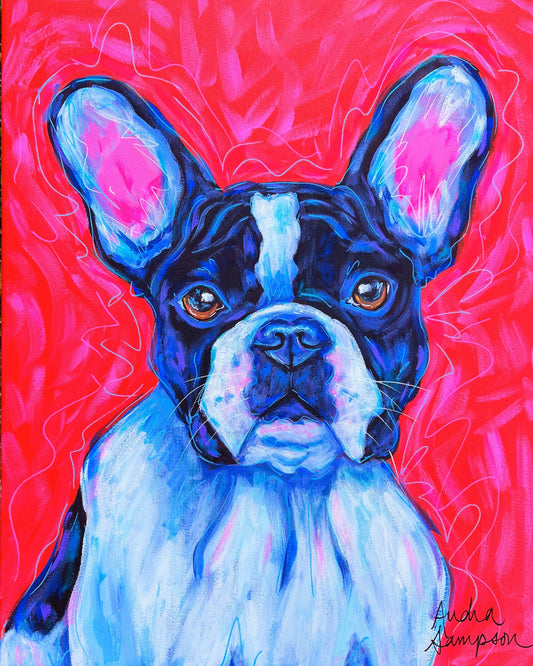 Black and White French Bulldog Dog Art Print Pet Gift: 5x7