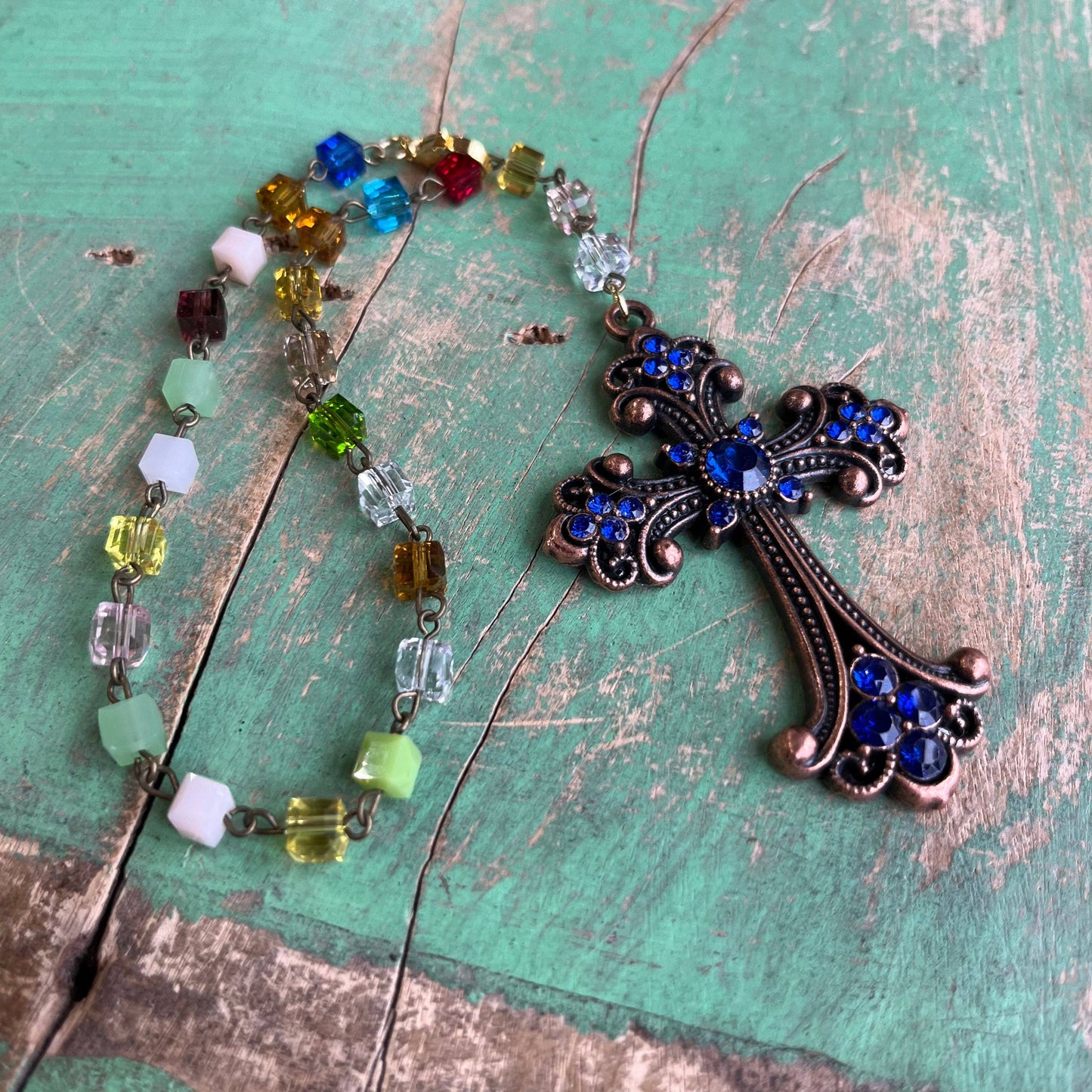 Jeweled Cross Car Blessing: Citrine