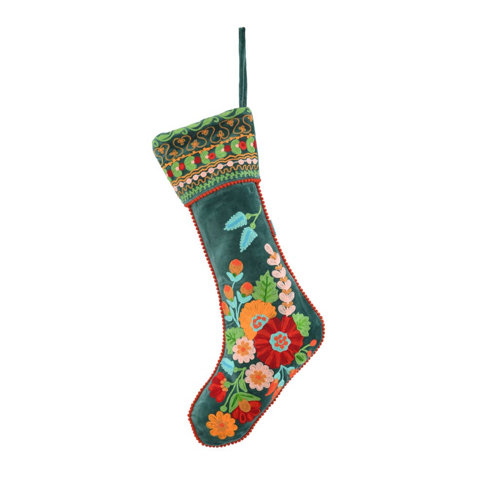 NEW TEAL EMBROIDED STOCKING  8x24"