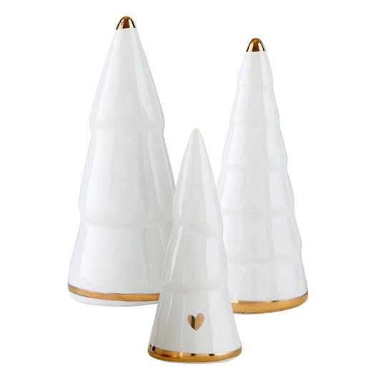 Holiday Ceramic Tree - White + Gold - Set of 3