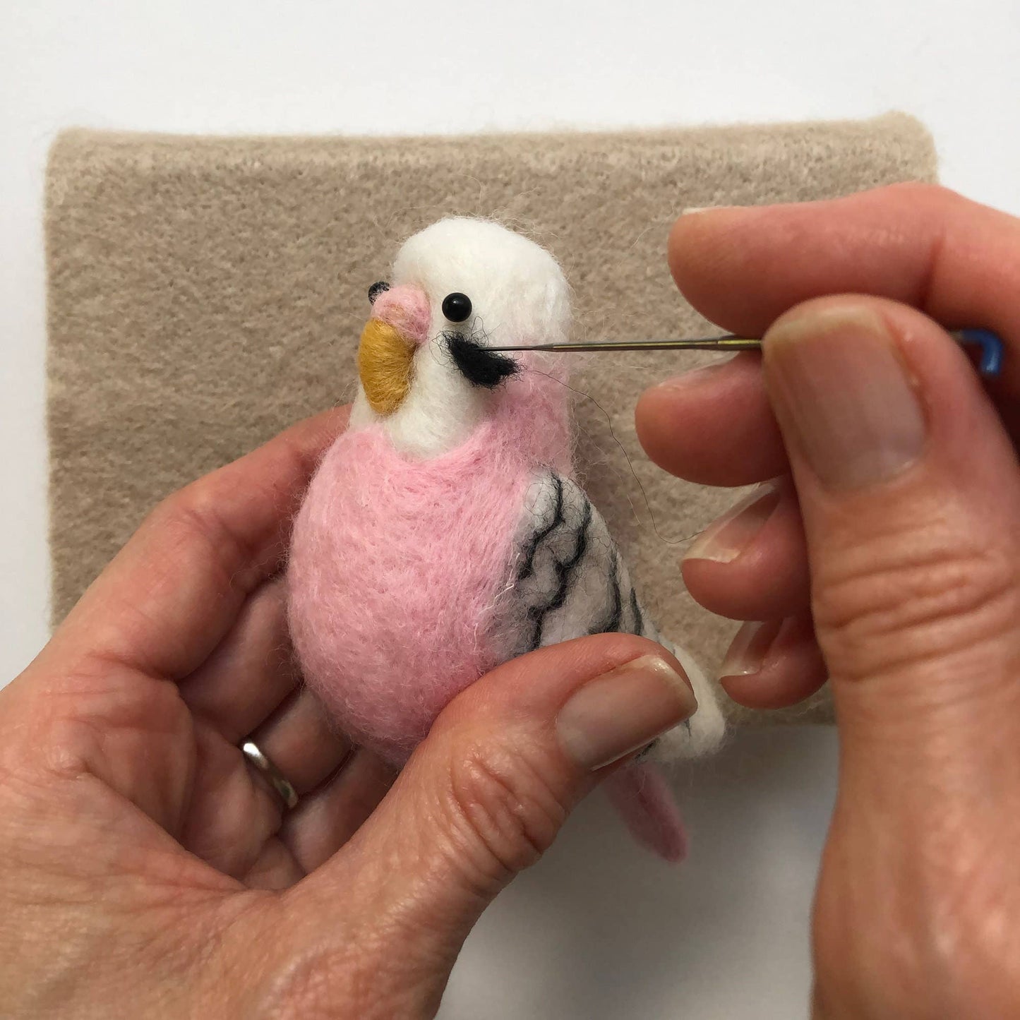 Needle Felting Kit Budgie. Make A Pink Budgerigar From Wool.