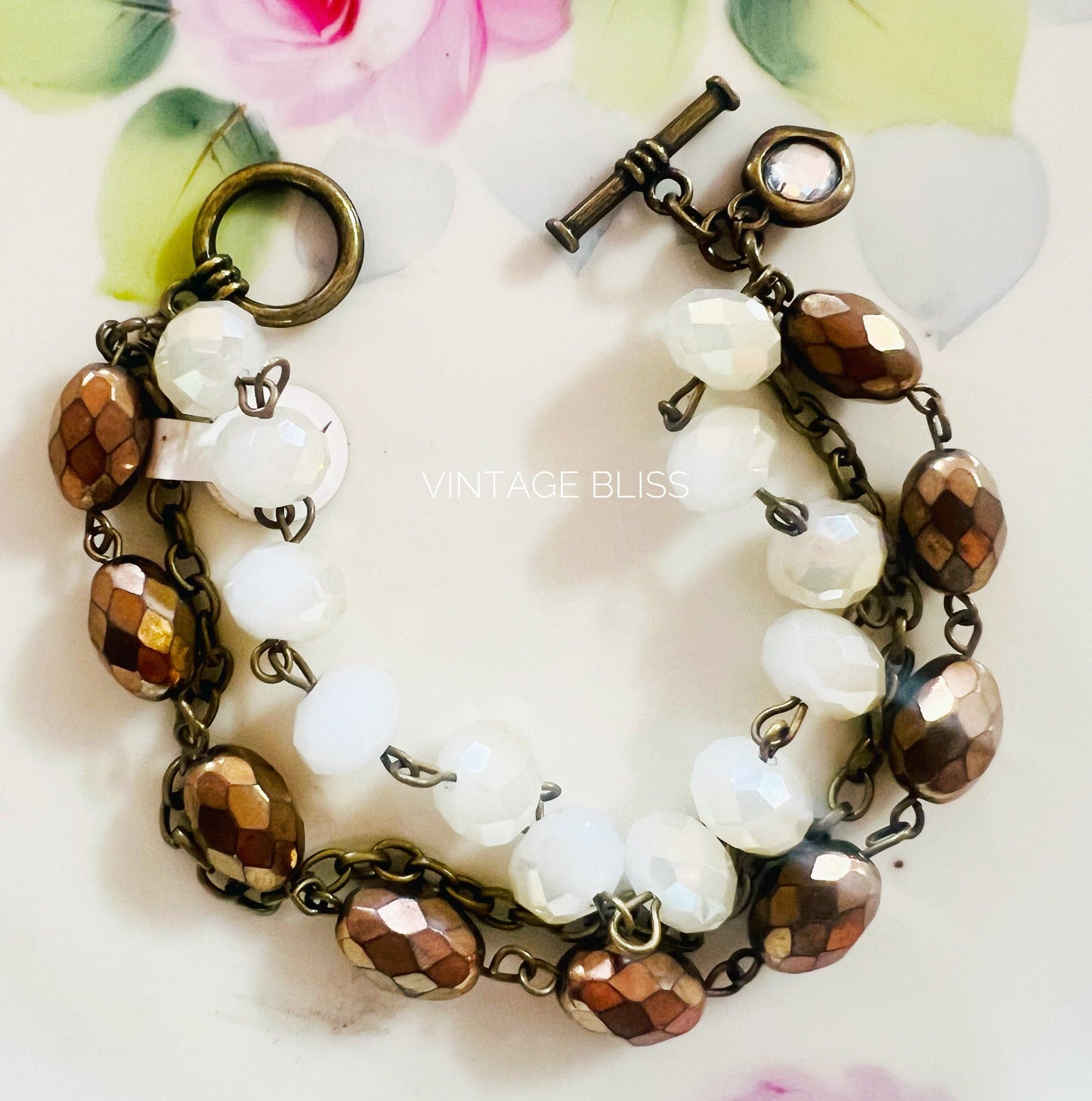 Neutral Brown Tones Beaded Triple Strand Bracelet