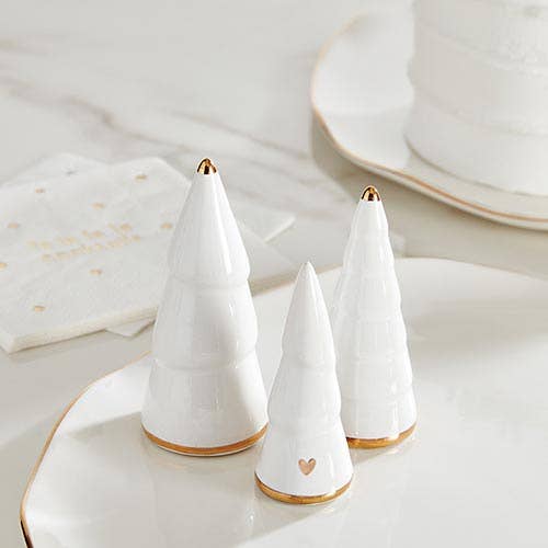 Holiday Ceramic Tree - White + Gold - Set of 3