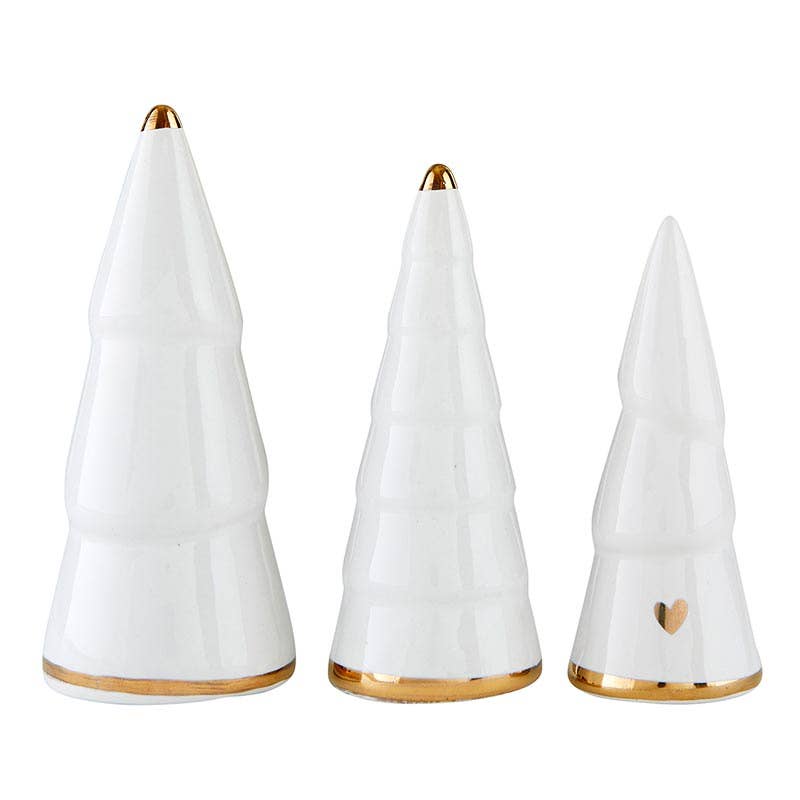 Holiday Ceramic Tree - White + Gold - Set of 3