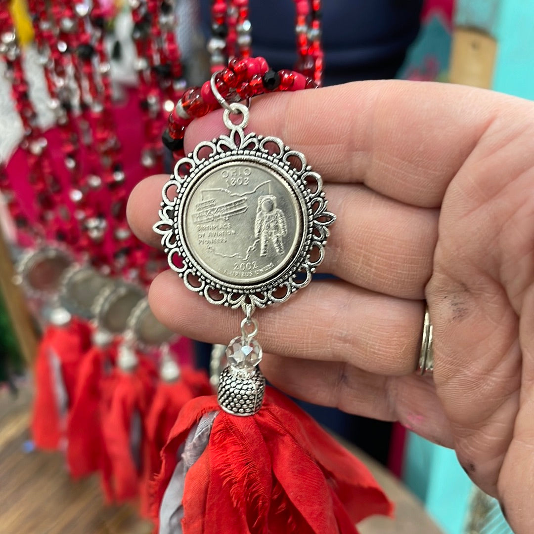 Ohio State Red Tassel Necklace