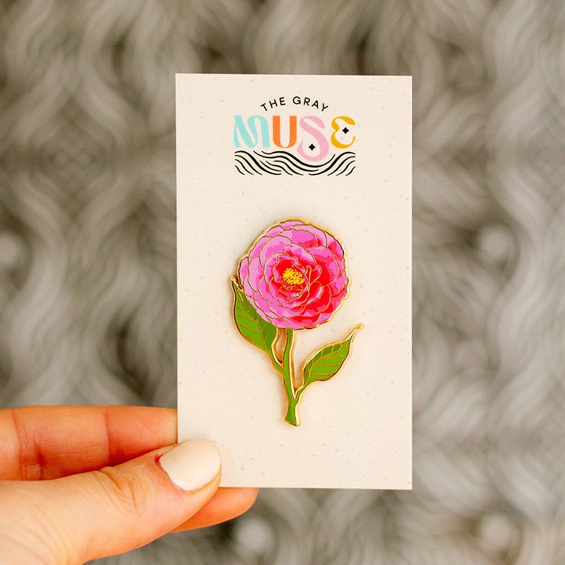 RETIRING Camellia Floral Enamel Pin