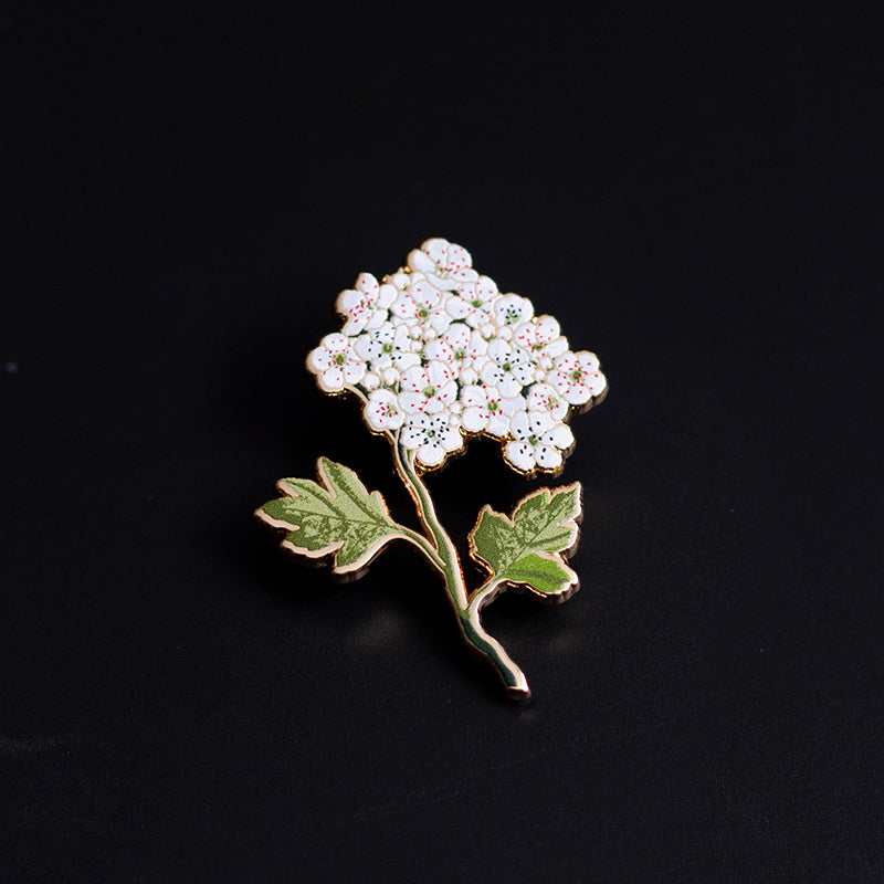 Hawthorn Floral Enamel Pin | May Birth Month Flower