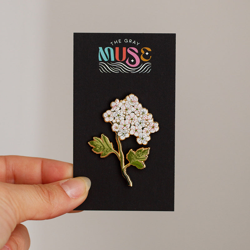 Hawthorn Floral Enamel Pin | May Birth Month Flower