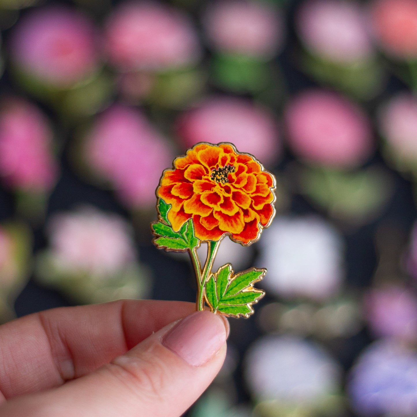 Marigold v2 Floral Enamel Pin | October Birth Month Flower