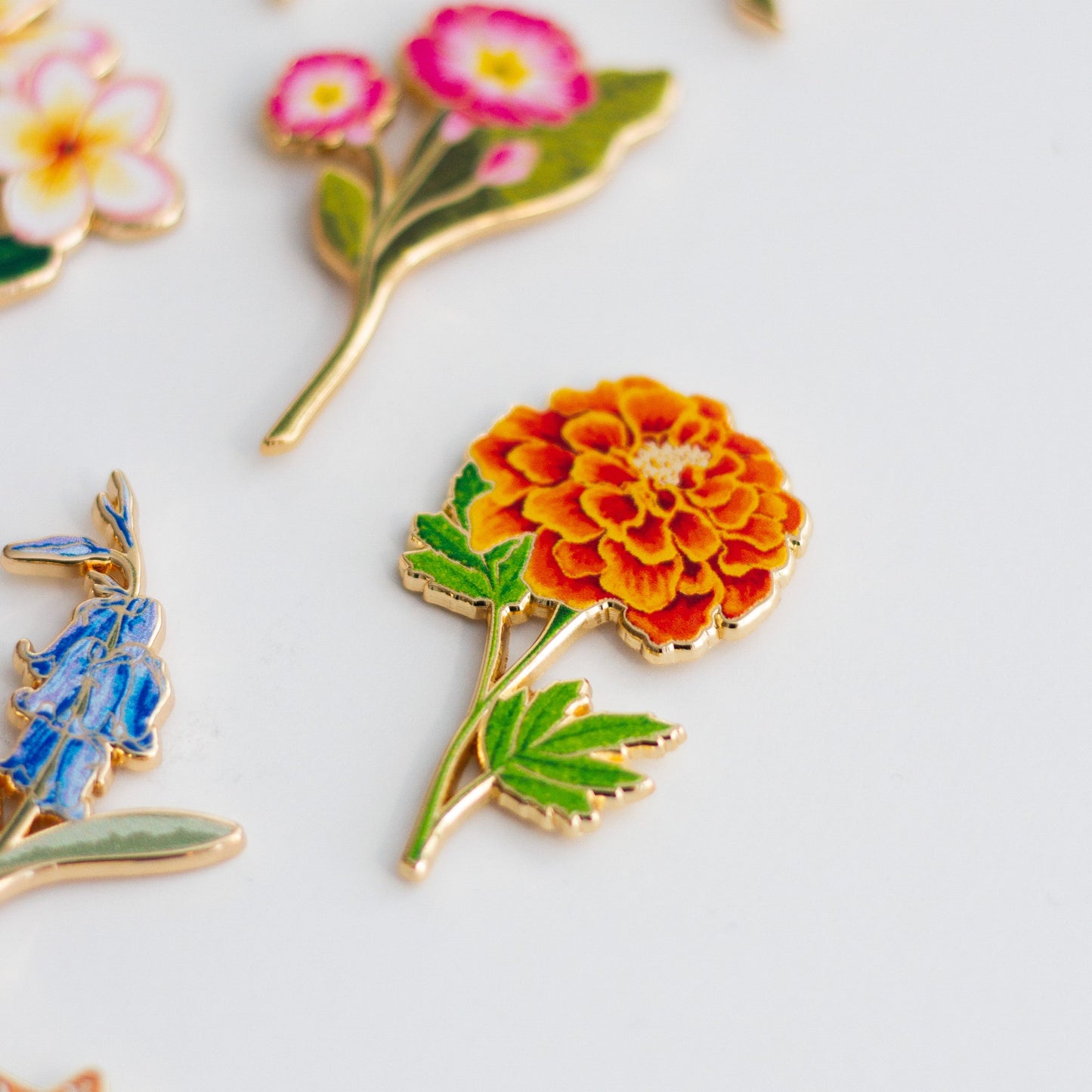 Marigold v2 Floral Enamel Pin | October Birth Month Flower