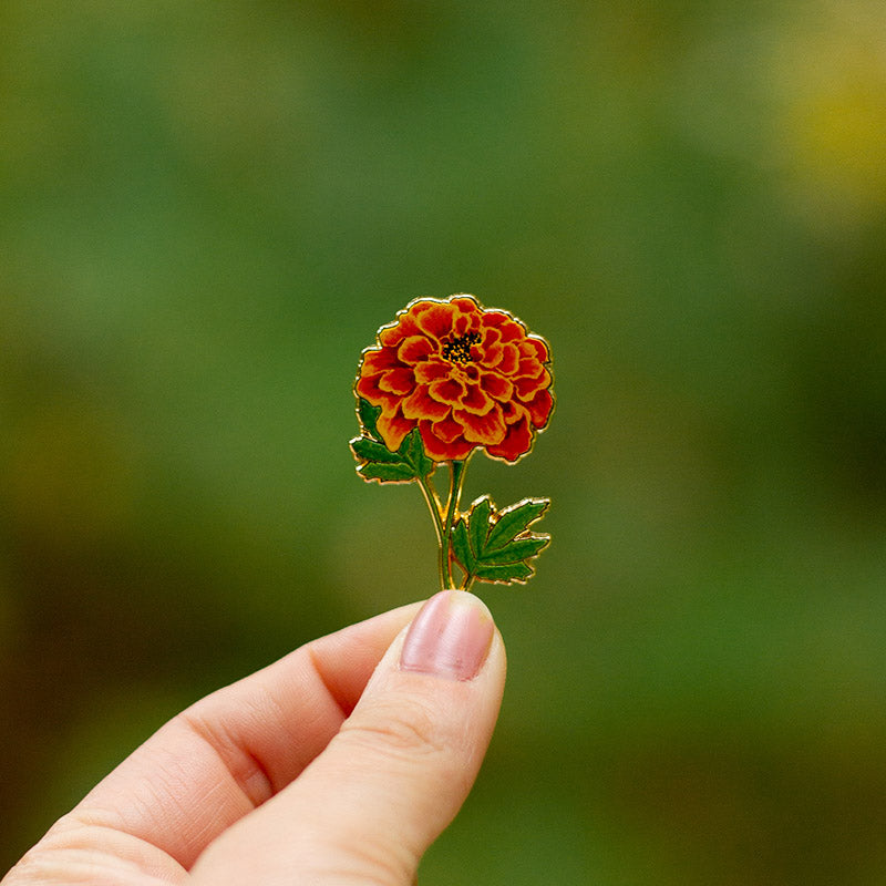 Marigold v2 Floral Enamel Pin | October Birth Month Flower