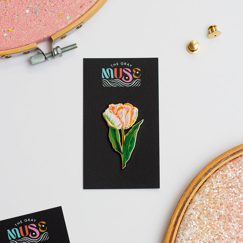 Parrot Tulip Floral Enamel Pin