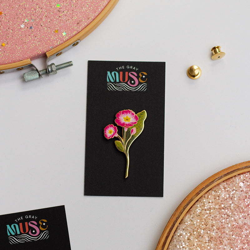 Primrose Floral Enamel Pin | February Birth Month Flower