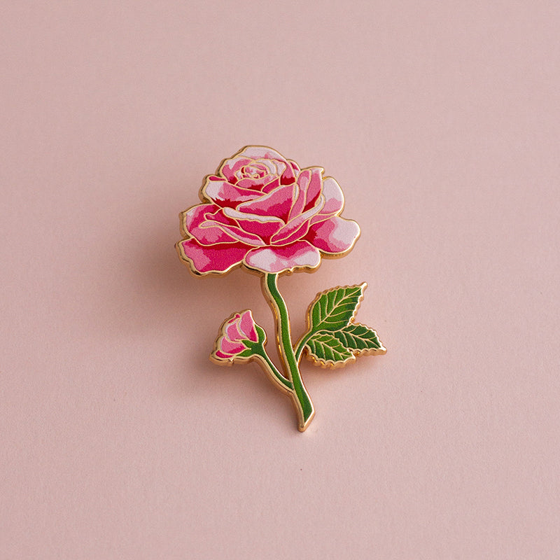 Rose (Pink) v2 Floral Enamel Pin | June Birth Month Flower