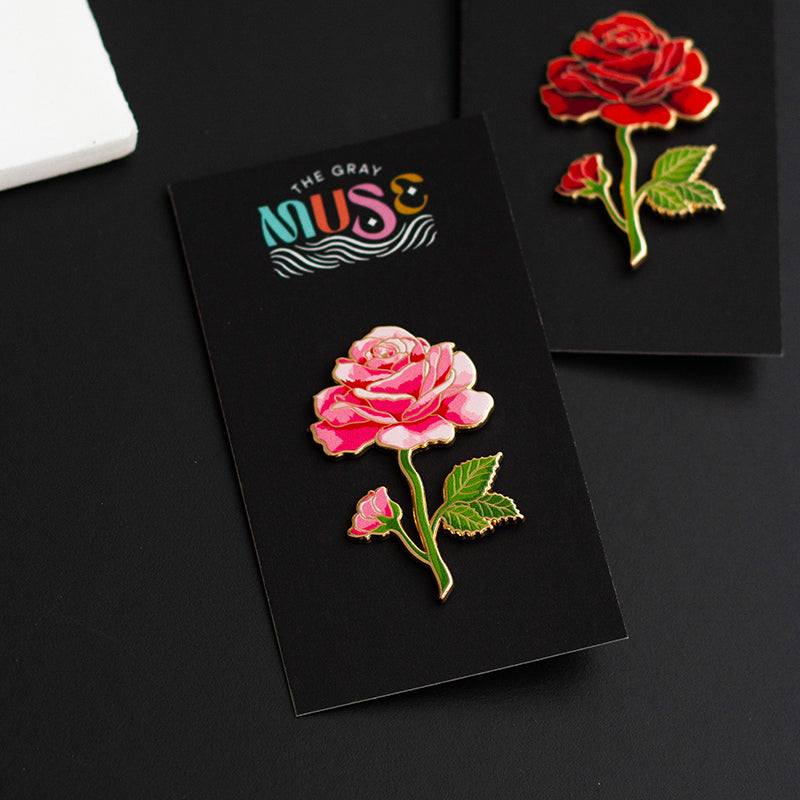 Rose (Pink) v2 Floral Enamel Pin | June Birth Month Flower