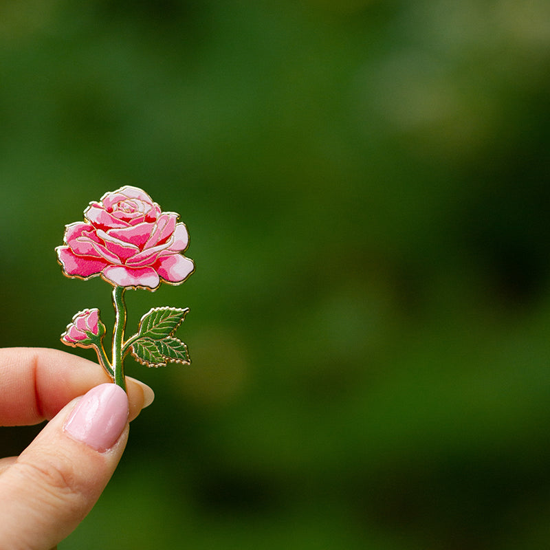 Rose (Pink) v2 Floral Enamel Pin | June Birth Month Flower