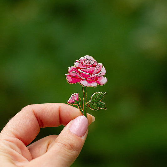 Rose (Pink) v2 Floral Enamel Pin | June Birth Month Flower