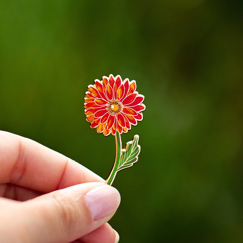 Gerbera Daisy Floral Enamel Pin | April Birth Month Flower