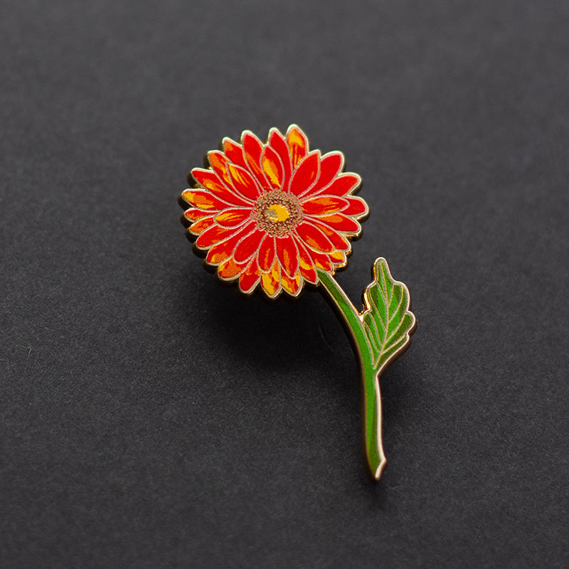 Gerbera Daisy Floral Enamel Pin | April Birth Month Flower