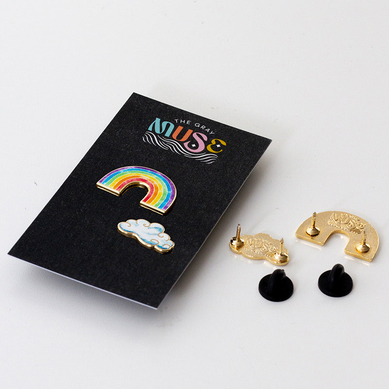 Mini Watercolor Rainbow & Cloud Set of Enamel Pins (2)