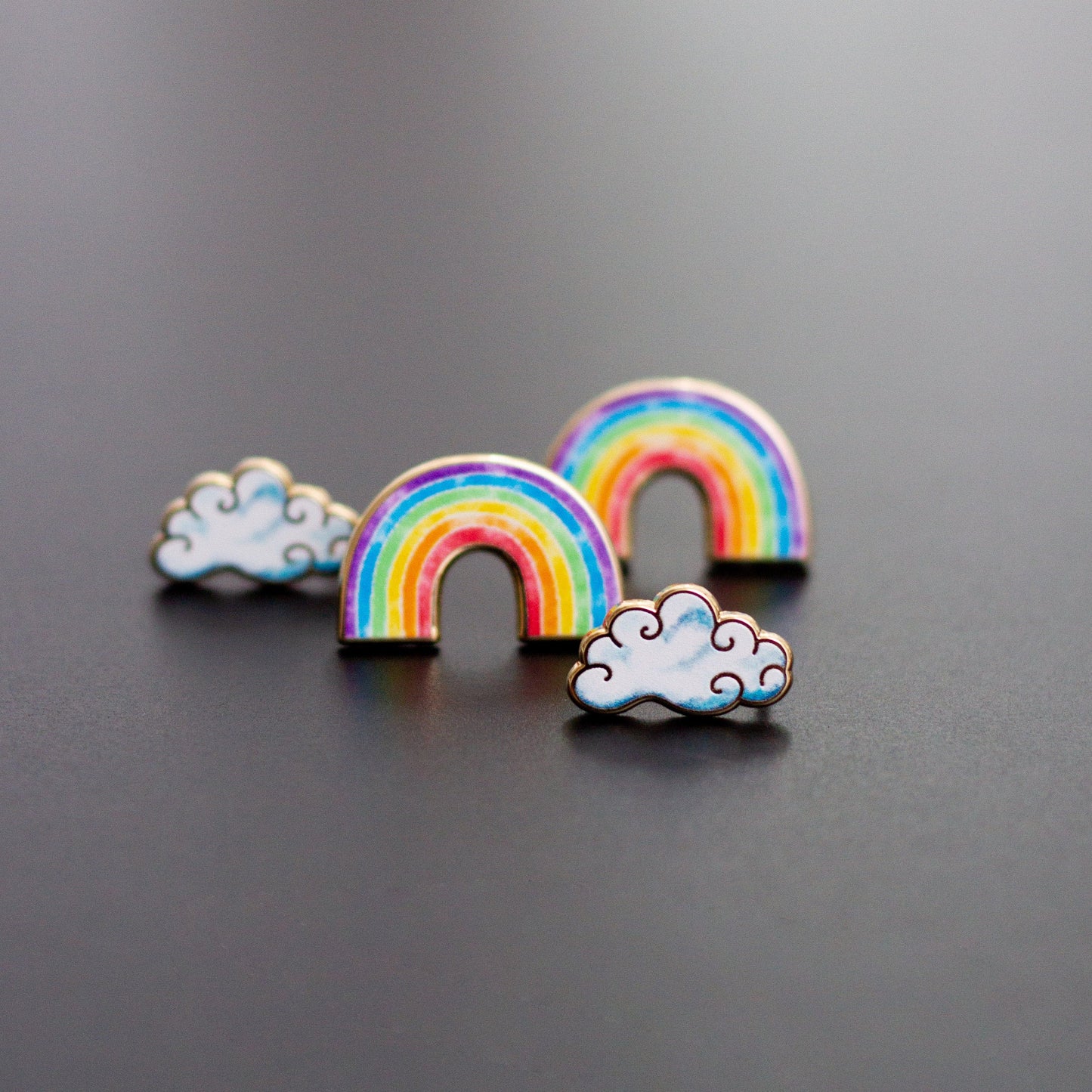 Mini Watercolor Rainbow & Cloud Set of Enamel Pins (2)