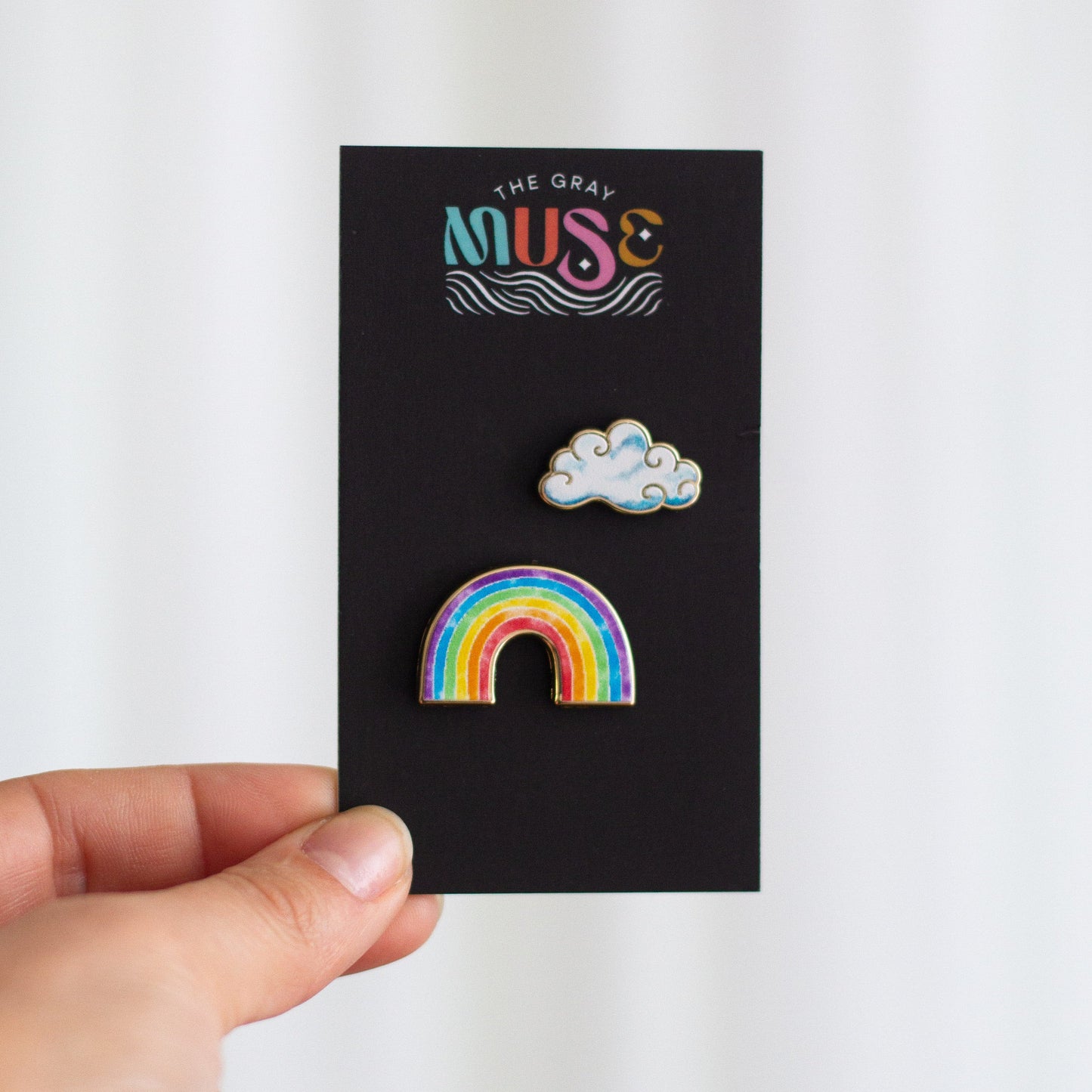 Mini Watercolor Rainbow & Cloud Set of Enamel Pins (2)