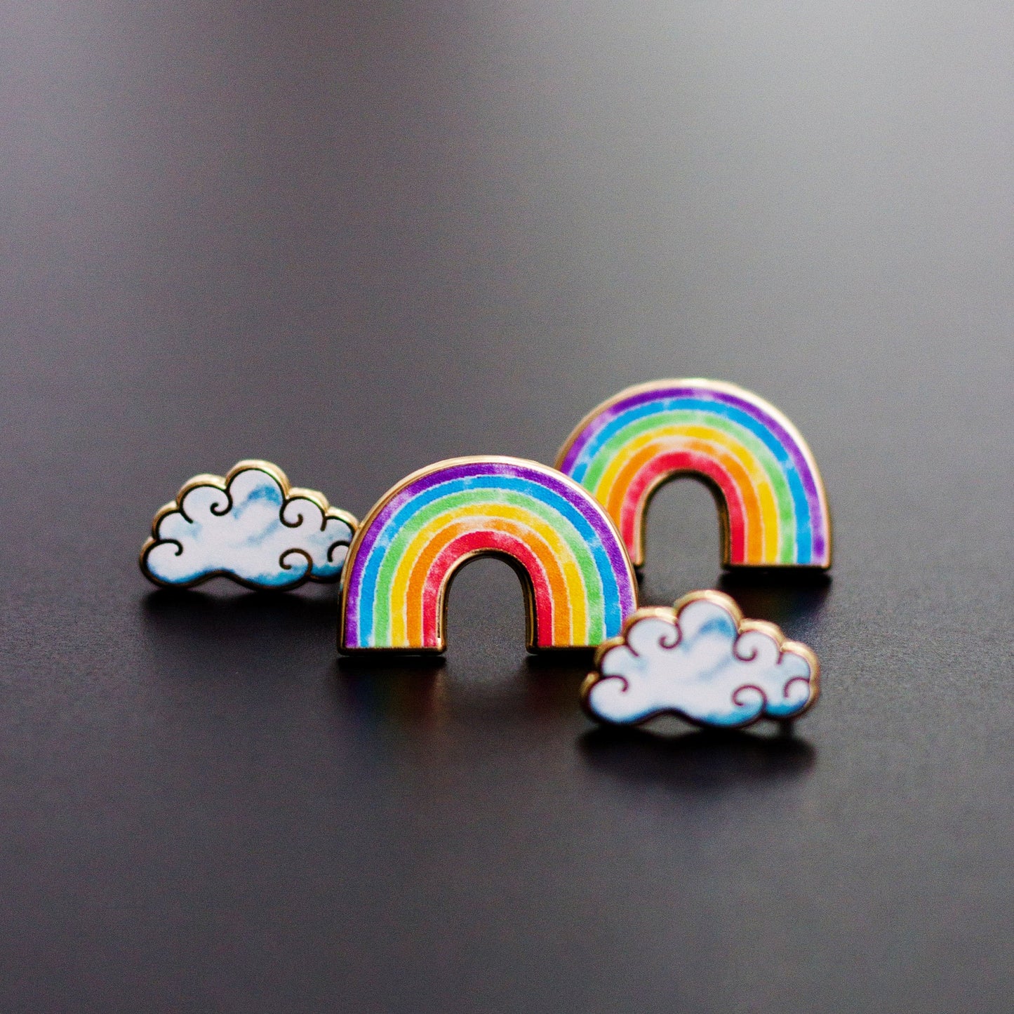 Mini Watercolor Rainbow & Cloud Set of Enamel Pins (2)