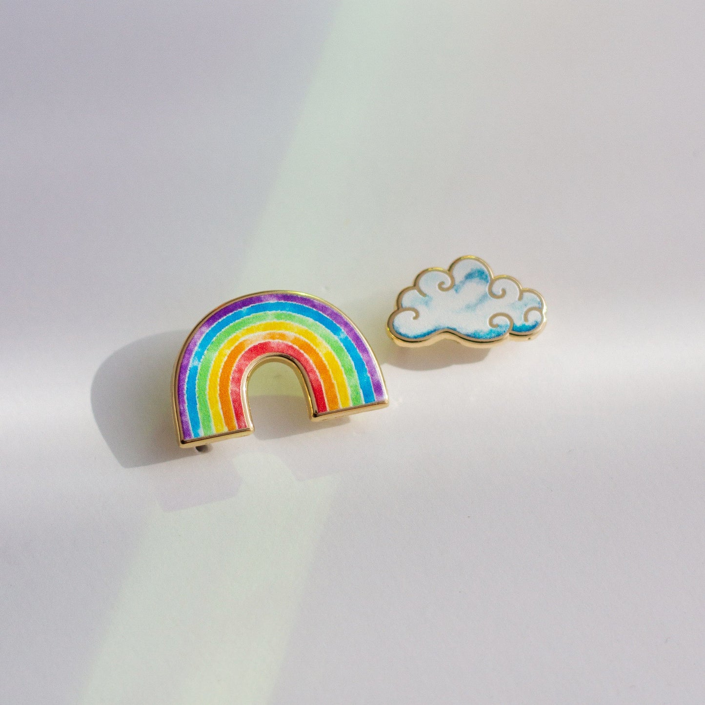 Mini Watercolor Rainbow & Cloud Set of Enamel Pins (2)