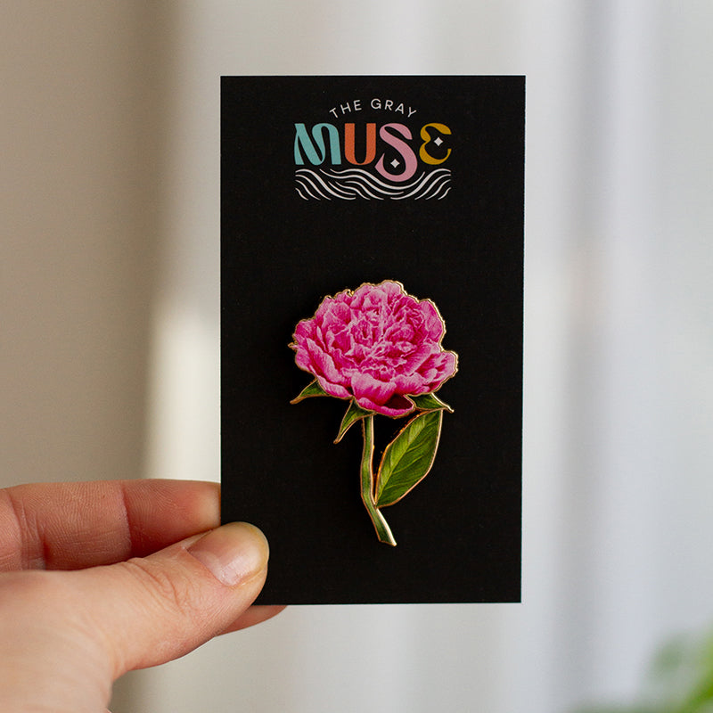 Peony (Pink) v3 Floral Enamel Pin | November Birth Month Flower