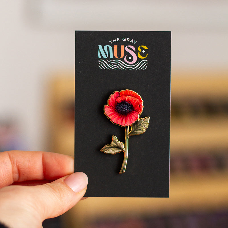 Poppy (Red) v2 Floral Enamel Pin | August Birthday Month Flower