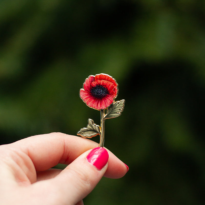 Poppy (Red) v2 Floral Enamel Pin | August Birthday Month Flower