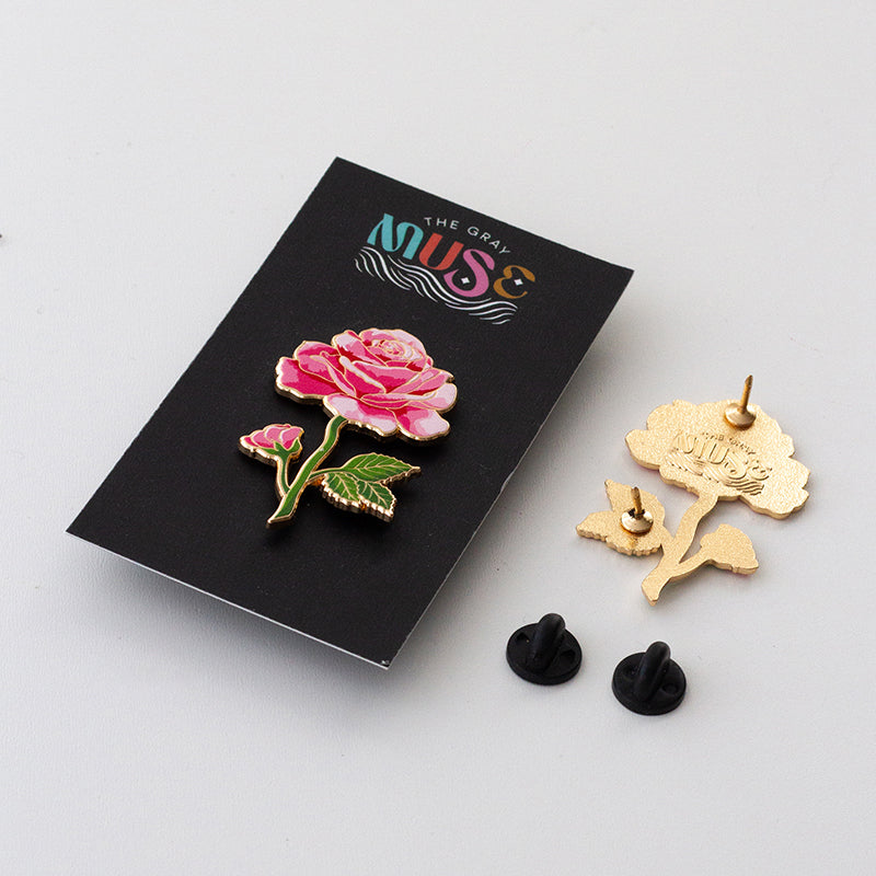 Rose (Pink) v2 Floral Enamel Pin | June Birth Month Flower