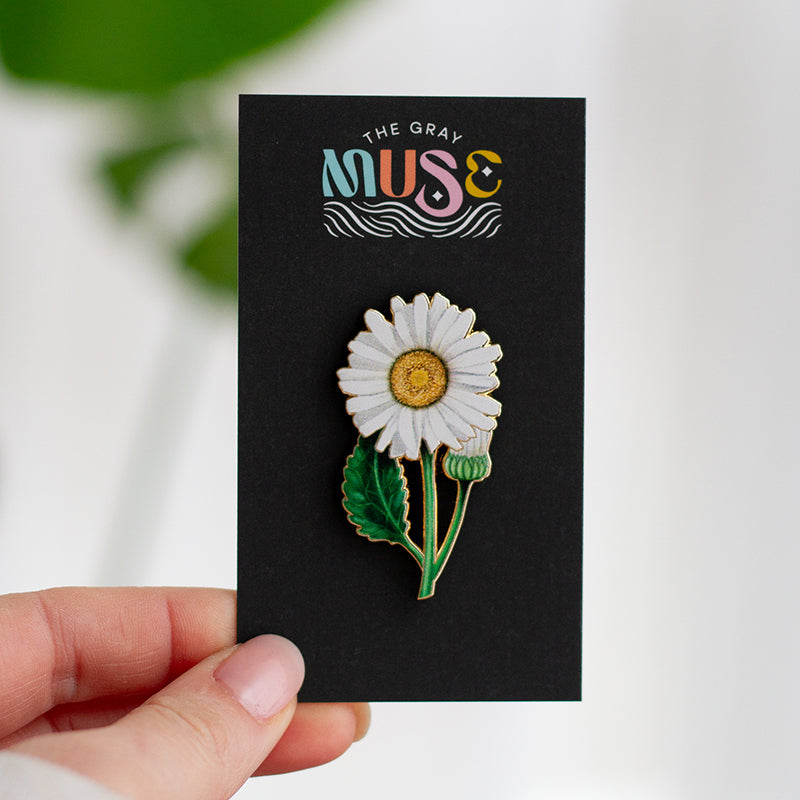 Shasta Daisy Floral Enamel Pin | April Birthday Month Flower