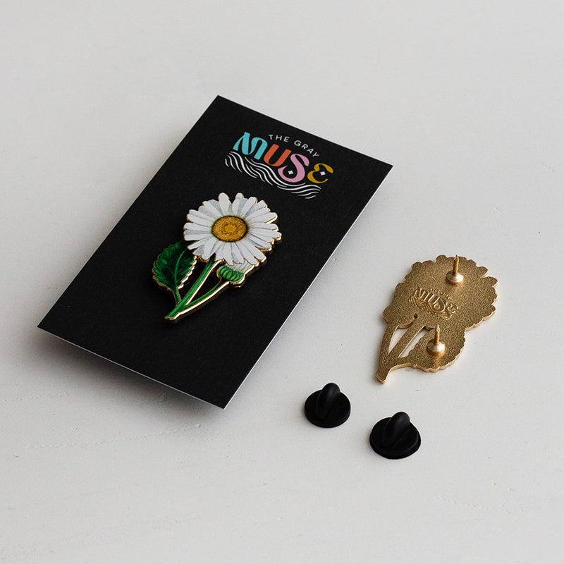 Shasta Daisy Floral Enamel Pin | April Birthday Month Flower