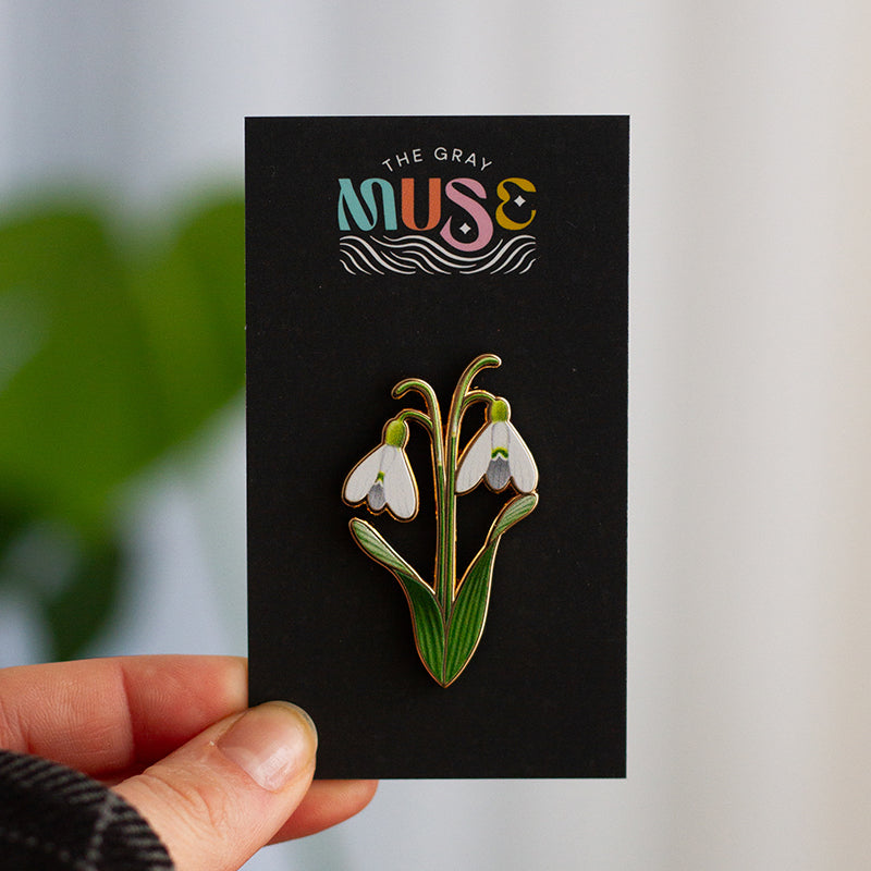 Snowdrop v2 Floral Enamel Pin | January Birthday Month Flower