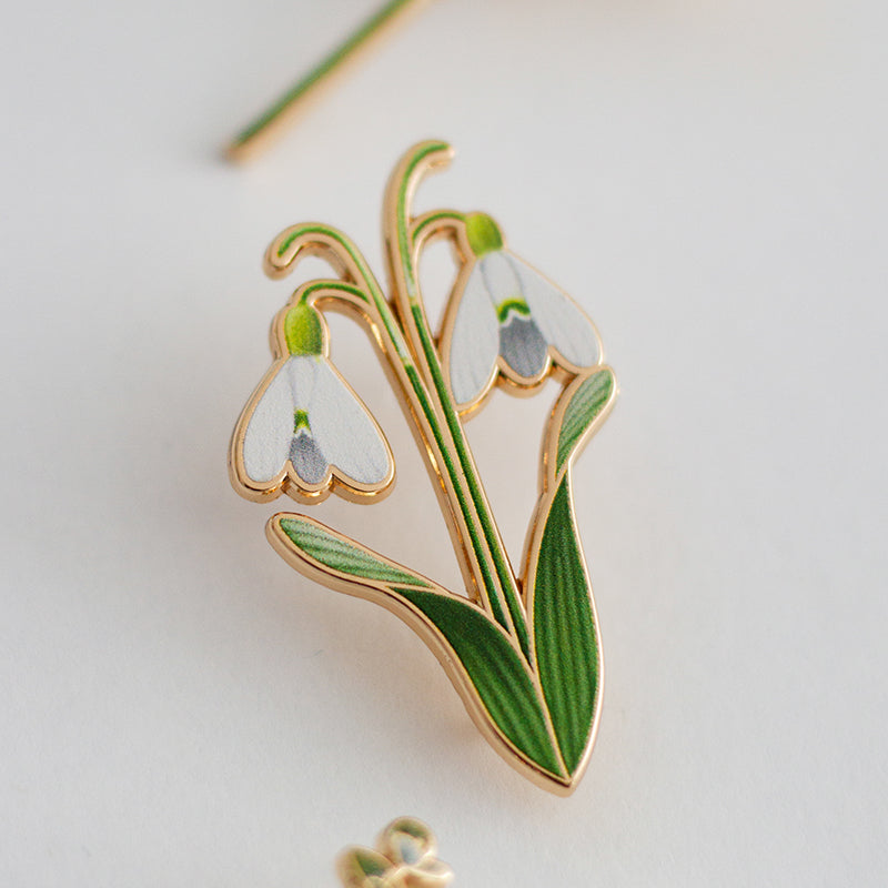 Snowdrop v2 Floral Enamel Pin | January Birthday Month Flower