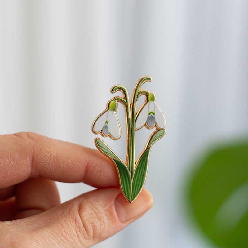 Snowdrop v2 Floral Enamel Pin | January Birthday Month Flower