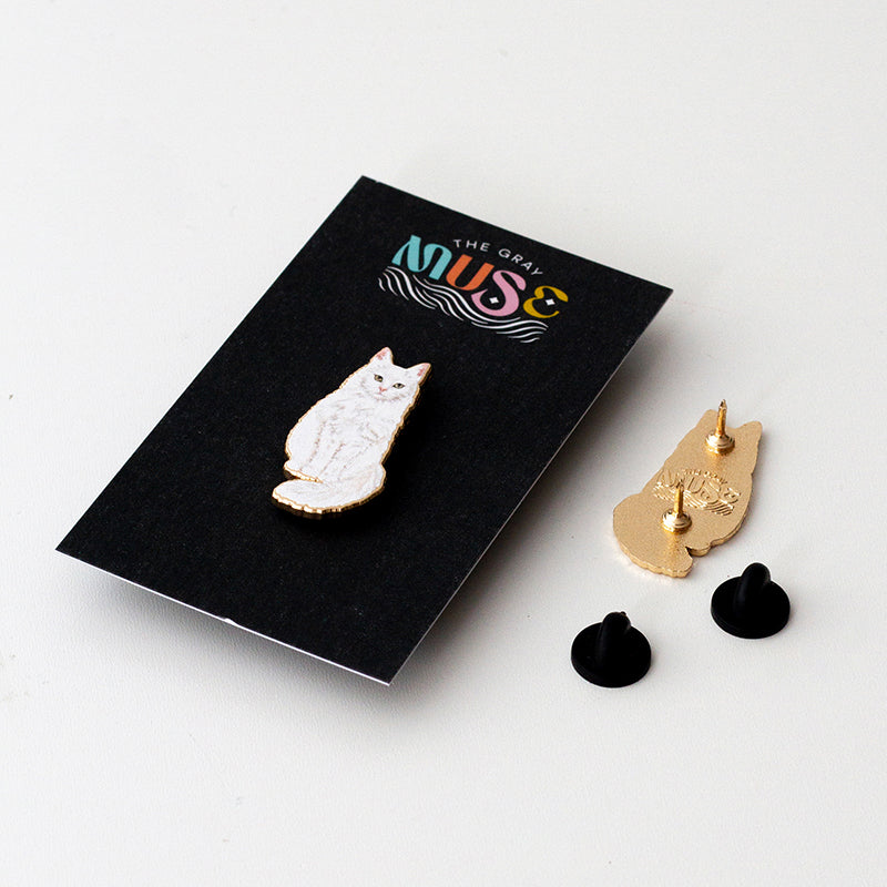 White Cat v2 Enamel Pin