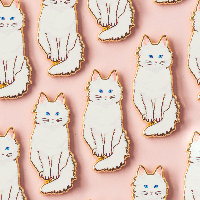 RETIRING White Cat Enamel Pin