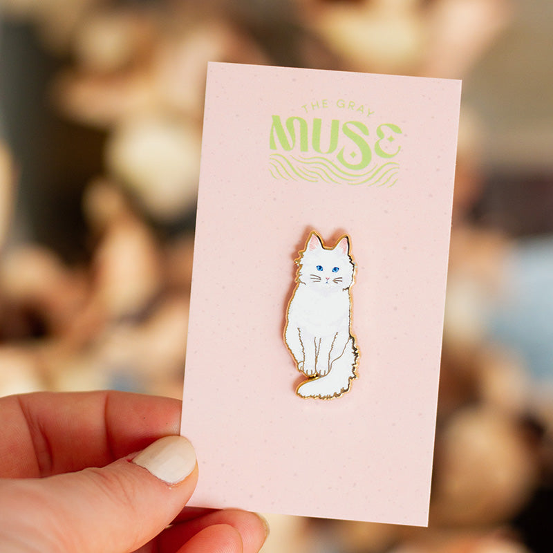 RETIRING White Cat Enamel Pin