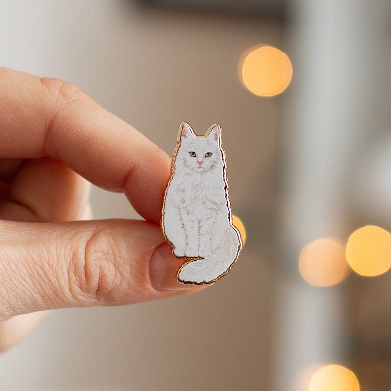 White Cat v2 Enamel Pin