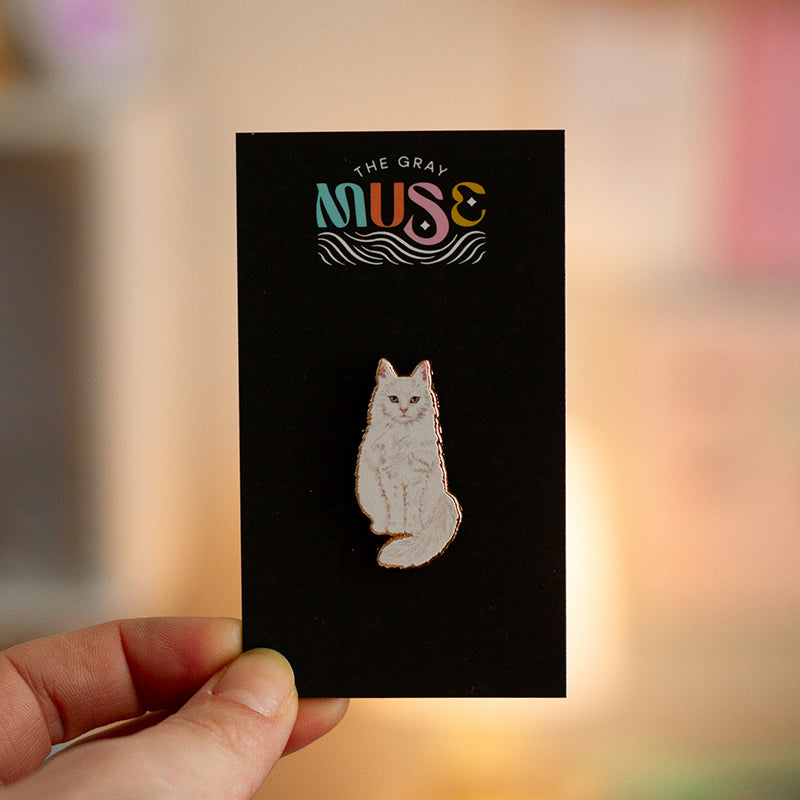 White Cat v2 Enamel Pin