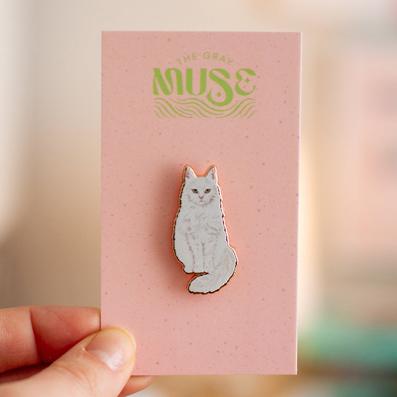 White Cat v2 Enamel Pin