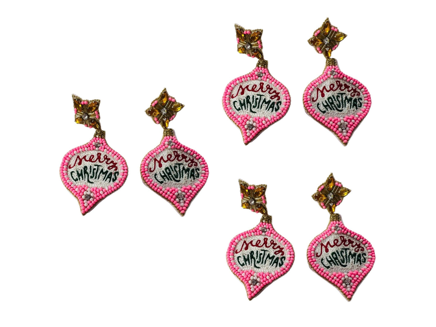 Pink Merry Christmas Earrings