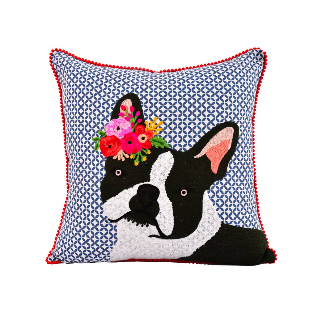 NEW CLEVER FRENCH BULL DOG PILLOW 18x18"