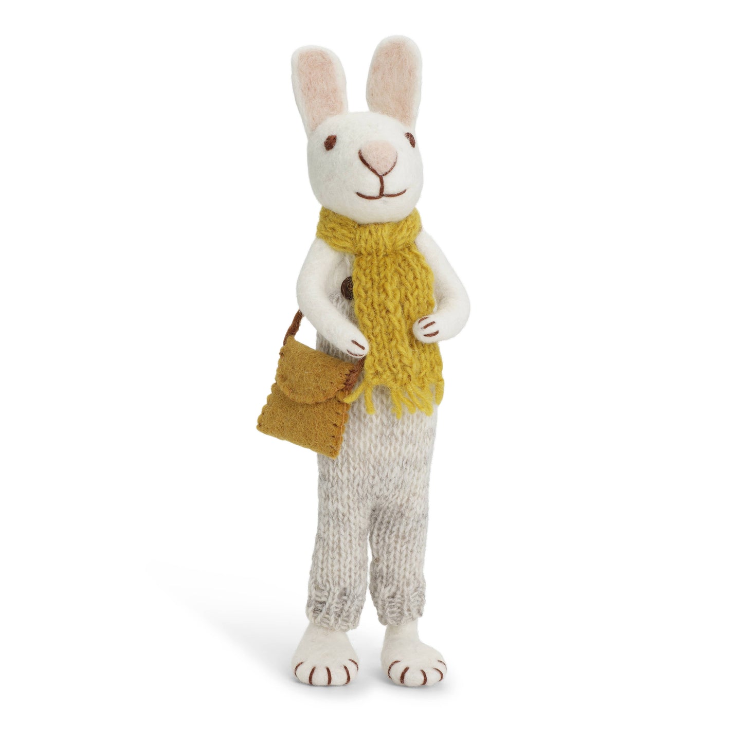 Large White Bunny with Ochre Scarf and Grey Pants